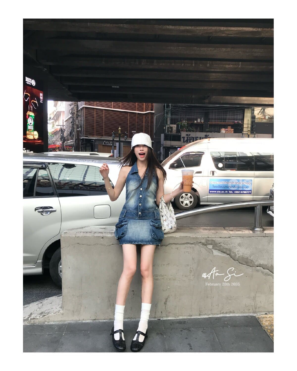 쇼 와 블루 아메리칸 고대 복장 센스 표지 고기 슬림해 보이는 백리스 행침 목 칼라 데님 드레스 상세 이미지 16