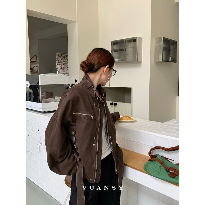 vcansy Newfield 아메리칸 레트로 데님 쇼트 스타일 워크웨어 재킷 재킷 패션 외국 가스 다용도 맨위 이미지 4