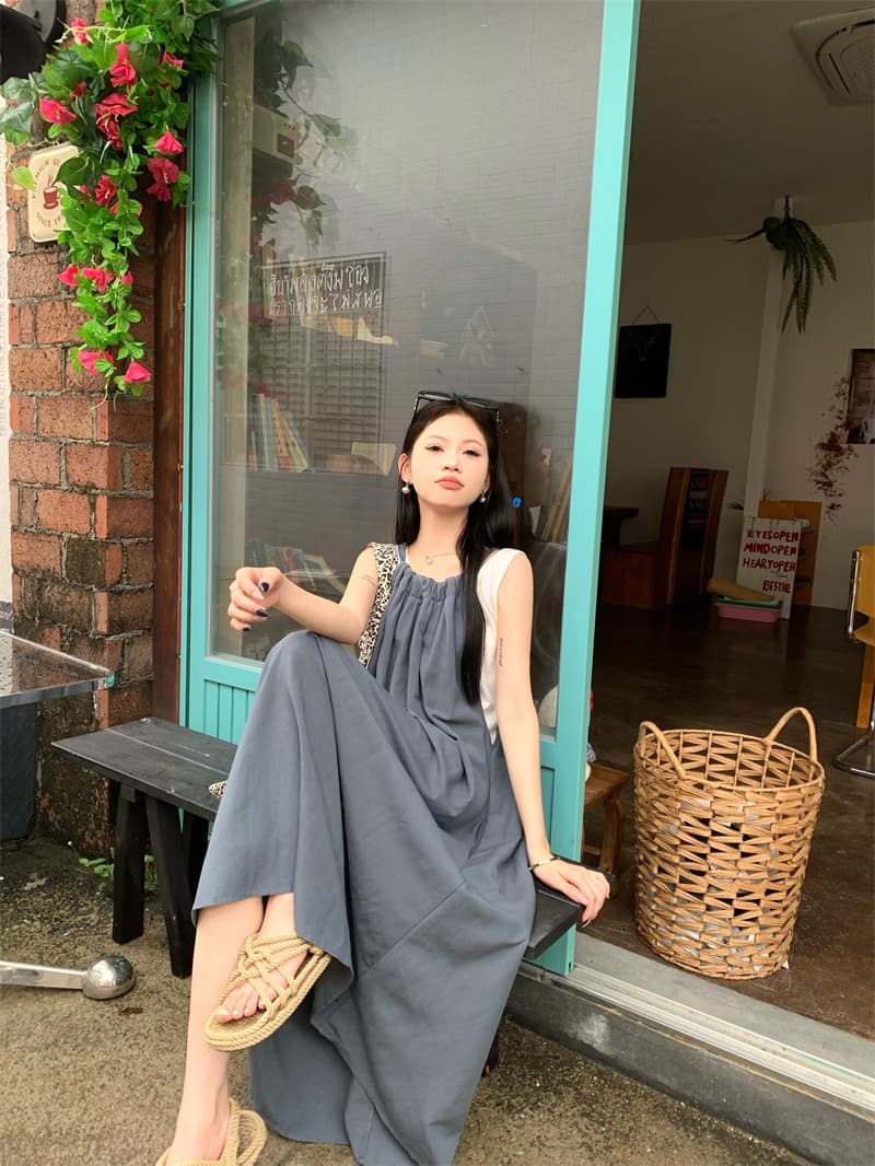 있음 선적 실사 여름 휴가 바람 드레스 편안함 느긋한 바람 펌프 로프 디자인 센스 슬립 롱 스커트 조끼 상세 이미지 10