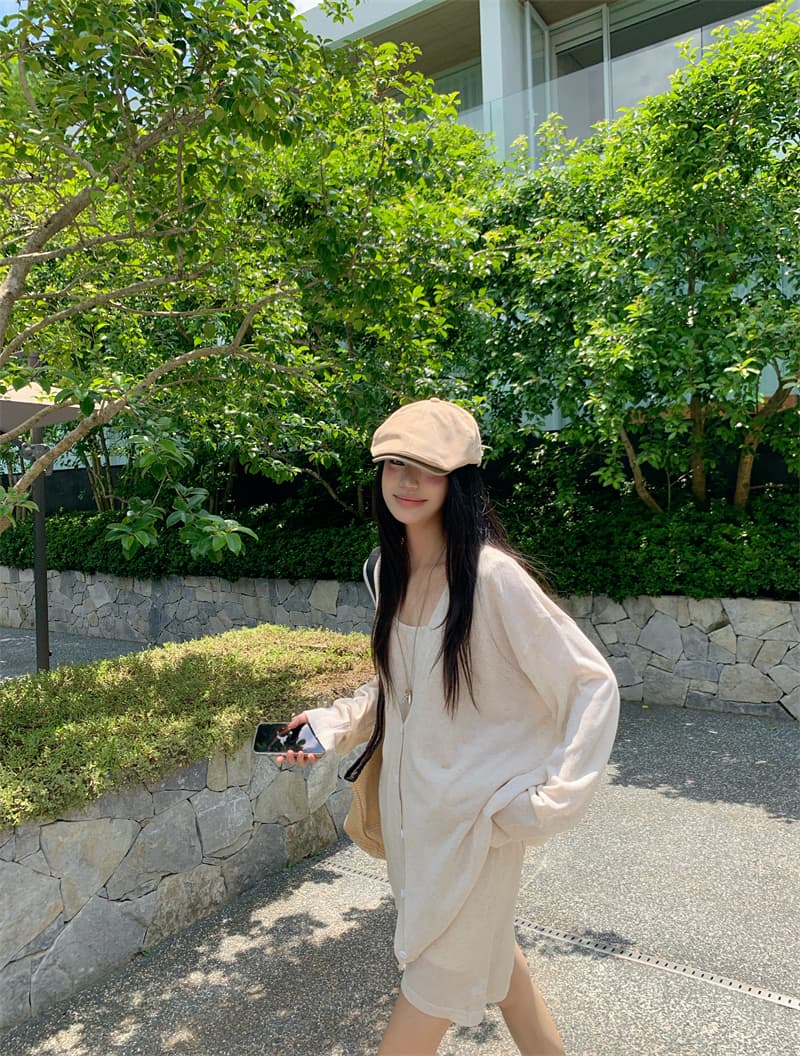 있음 선적 실사 이른 가을 얇은 스타일 아마 오트밀 색상 얇은 스타일 니트 오픈 가디건 조끼 니트 반신 스커트 상세 이미지 6