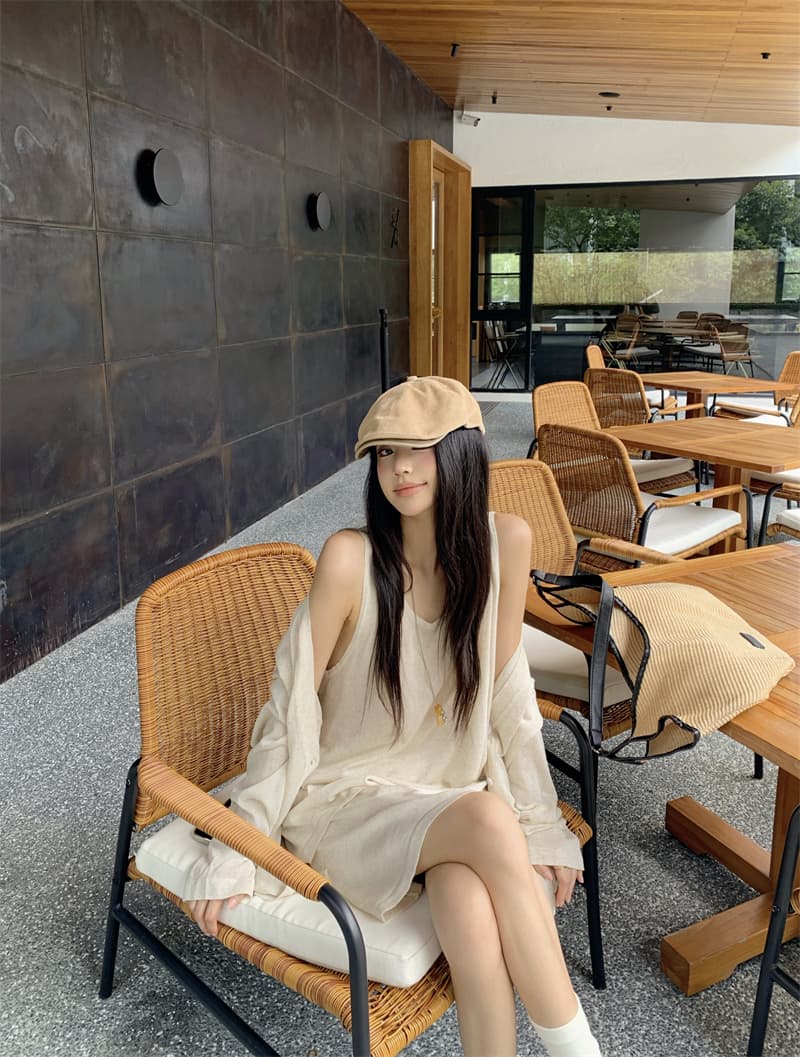 있음 선적 실사 이른 가을 얇은 스타일 아마 오트밀 색상 얇은 스타일 니트 오픈 가디건 조끼 니트 반신 스커트 상세 이미지 24
