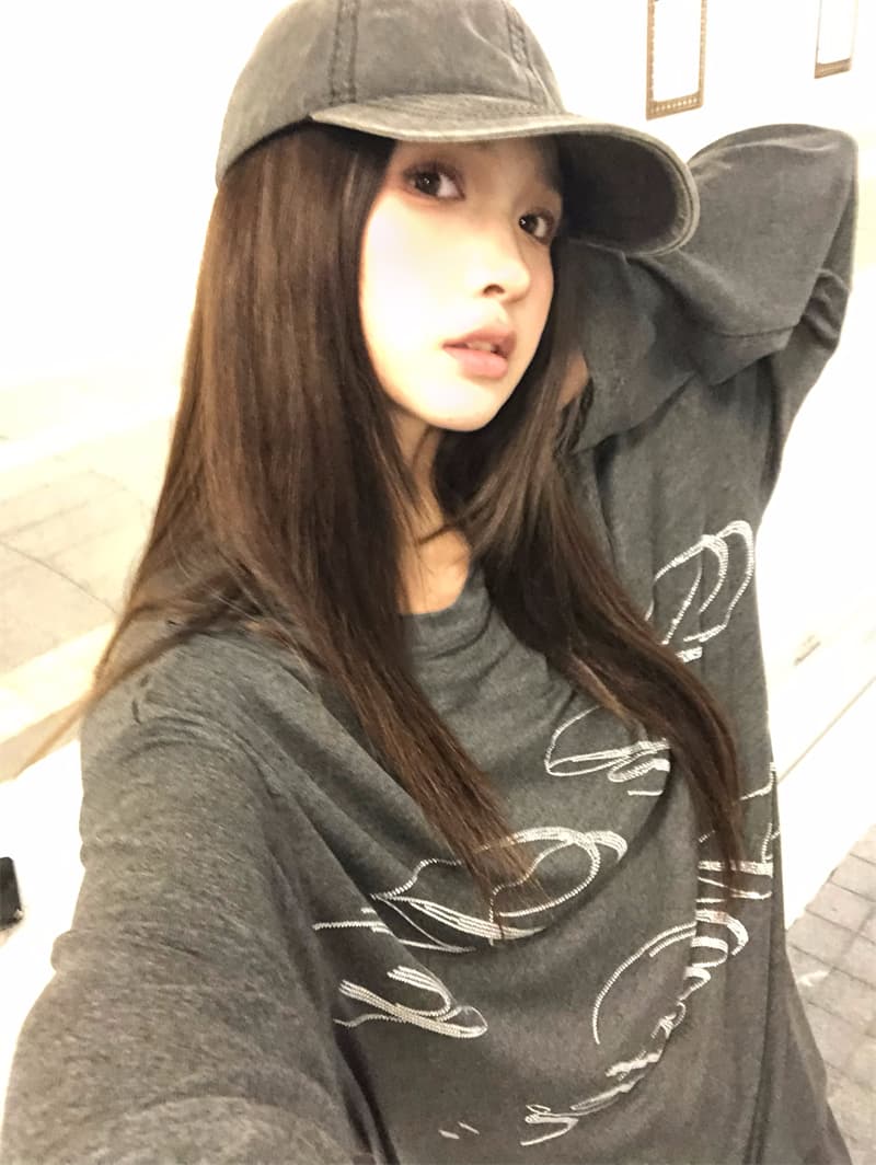 실사 정가 느긋한 바람 루즈핏 다용도 회색 핫픽스 알파벳 긴팔 티셔츠 회색 워크웨어 팬츠 세트 상세 이미지 13