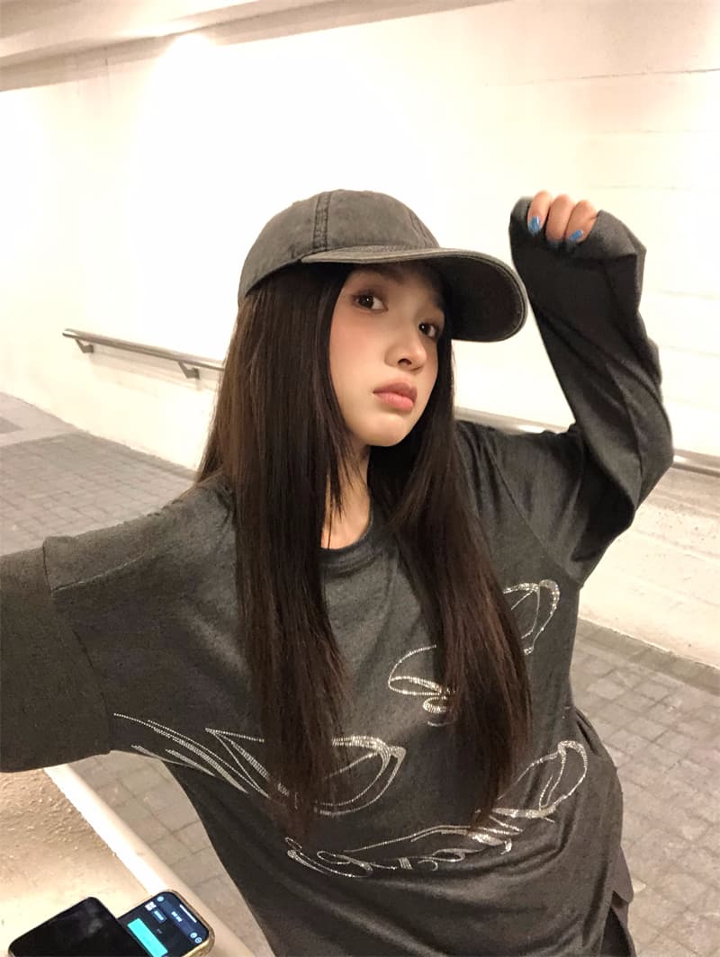 실사 정가 느긋한 바람 루즈핏 다용도 회색 핫픽스 알파벳 긴팔 티셔츠 회색 워크웨어 팬츠 세트 상세 이미지 15