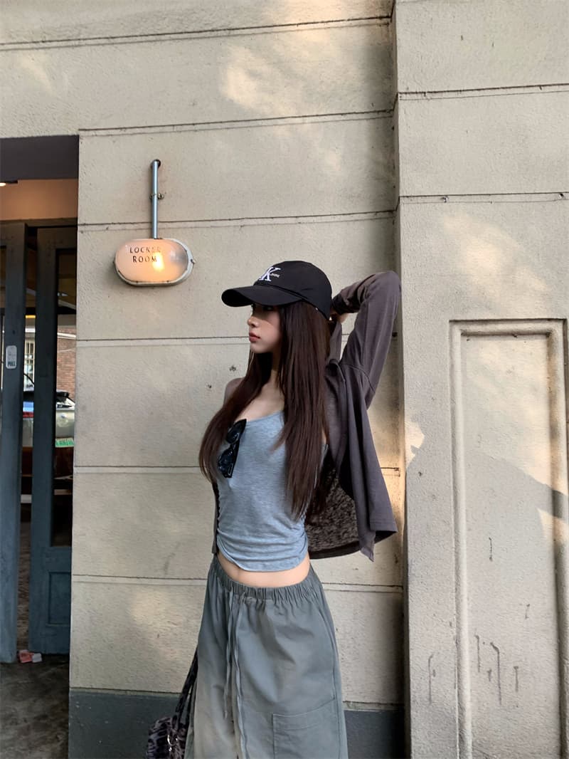 있음 선적 실사 고급 회색 기초 긴팔 후드 오픈 가디건 작은 외투 회색 슬립 육군 녹색 워크웨어 팬츠 상세 이미지 9