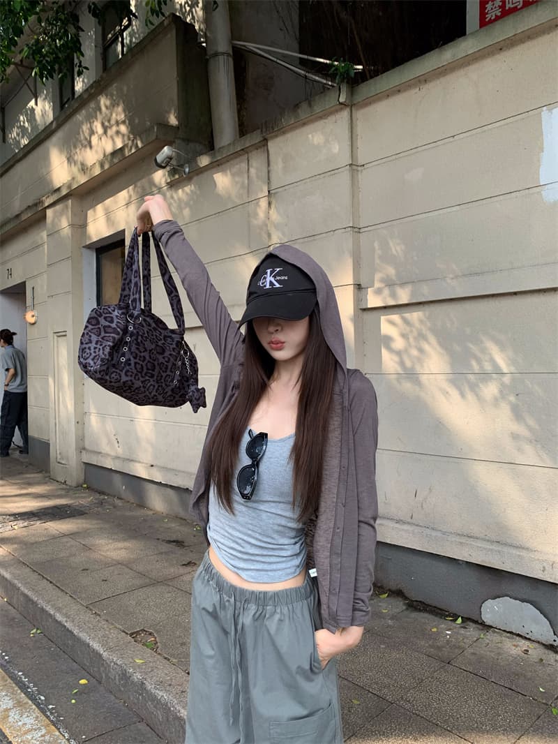 있음 선적 실사 고급 회색 기초 긴팔 후드 오픈 가디건 작은 외투 회색 슬립 육군 녹색 워크웨어 팬츠 상세 이미지 10