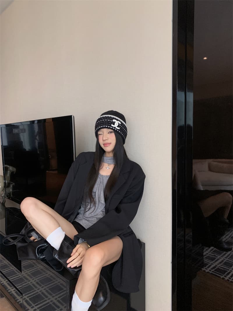 있음 선적 실사 이른 가을 슬림해 보이는 다용도 중간 길이 필수 프로필 모양 루즈핏 검정색 블레이저 상세 이미지 5