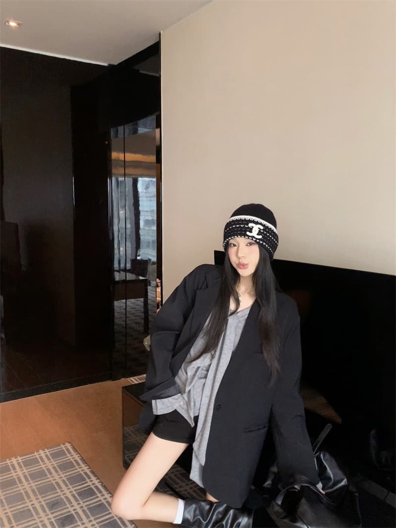 있음 선적 실사 이른 가을 슬림해 보이는 다용도 중간 길이 필수 프로필 모양 루즈핏 검정색 블레이저 상세 이미지 15