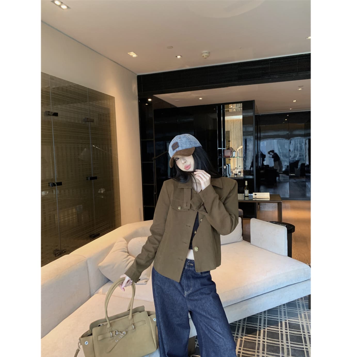 실사 정가 작은 대중 디자인 섹션 폴로 칼라 프로필 모양 공예 재킷 다용도 워크웨어 바람 재킷 맨위 이미지 5