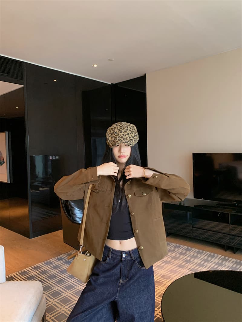 실사 정가 작은 대중 디자인 섹션 폴로 칼라 프로필 모양 공예 재킷 다용도 워크웨어 바람 재킷 맨위 상세 이미지 19
