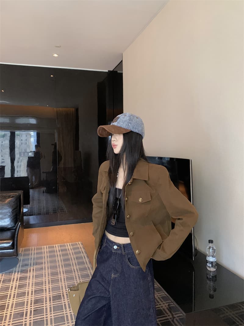 실사 정가 작은 대중 디자인 섹션 폴로 칼라 프로필 모양 공예 재킷 다용도 워크웨어 바람 재킷 맨위 상세 이미지 23