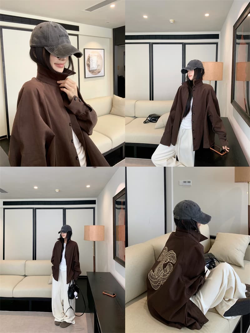있음 선적 실사 이른 가을 느긋한 바람 아름다움 라드. 색상 시스템 두꺼움 극중 플러시 표면 프린트 셔츠 맨위