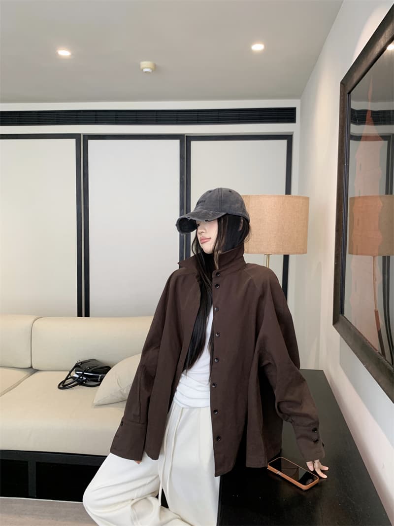 있음 선적 실사 이른 가을 느긋한 바람 아름다움 라드. 색상 시스템 두꺼움 극중 플러시 표면 프린트 셔츠 맨위 상세 이미지 11
