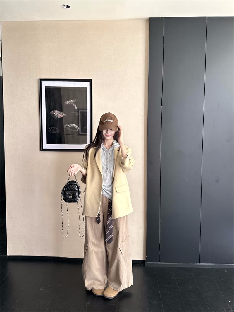 실사 정가 이른 가을 3 차원 아주 넓은 두꺼운 루즈핏 느긋한 에디션 카키 모직 블레이저 상세 이미지 12