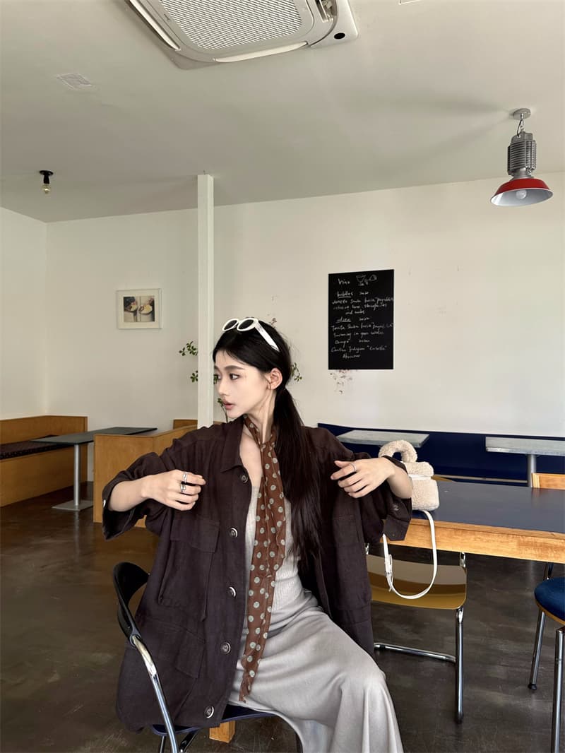실사 정가 이른 봄 젠 한 마 도루 가을 높음 그램 무거운 중간 길이 느긋한 재킷 감기 브라운 반신 스커트 상세 이미지 4