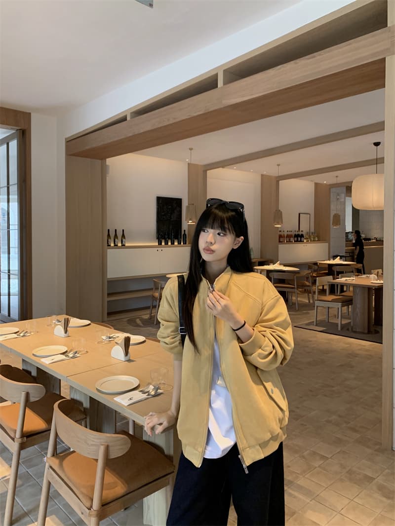 지금 실사 정가 가을 겨울 스탠드 칼라 배색 체크무늬 루즈핏 느긋한 바람 스웨이드 재킷 재킷 상세 이미지 18