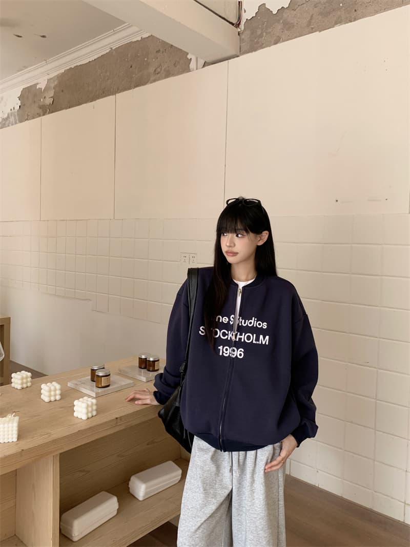 지금 실사 정가 알파벳 프린트 라운드 넥 루즈핏 긴팔 여성 코트 이른 가을 아메리칸 루즈핏 캐주얼 오픈 가디건 맨위 상세 이미지 13
