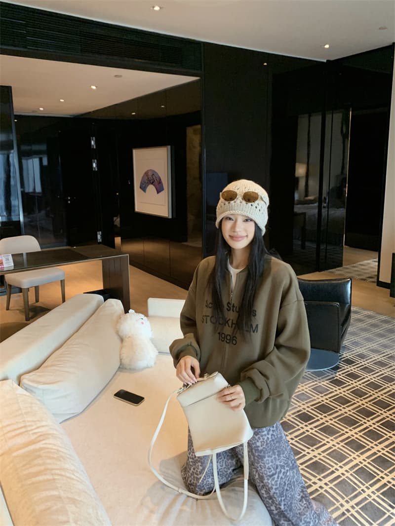 지금 실사 정가 알파벳 프린트 라운드 넥 루즈핏 긴팔 여성 코트 이른 가을 아메리칸 루즈핏 캐주얼 오픈 가디건 맨위 상세 이미지 29