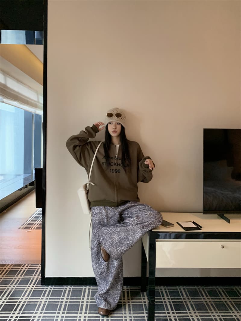 지금 실사 정가 알파벳 프린트 라운드 넥 루즈핏 긴팔 여성 코트 이른 가을 아메리칸 루즈핏 캐주얼 오픈 가디건 맨위 상세 이미지 36