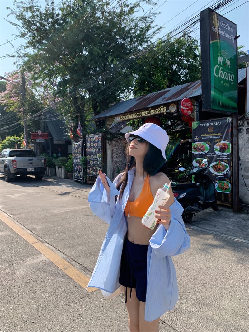 실사 정가 남자 친구 바람 여름 여행 필수 긴팔 블루 스트라이프 자외선 차단 대 에디션 셔츠 상세 이미지 5