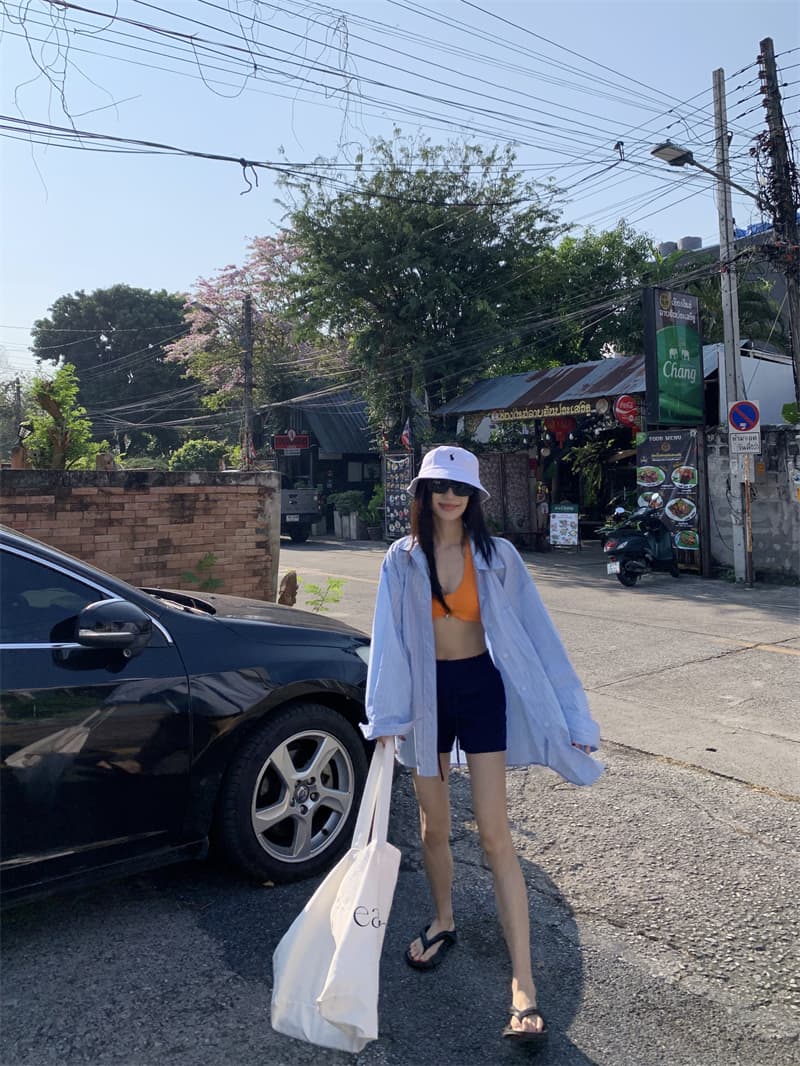 실사 정가 남자 친구 바람 여름 여행 필수 긴팔 블루 스트라이프 자외선 차단 대 에디션 셔츠 상세 이미지 11