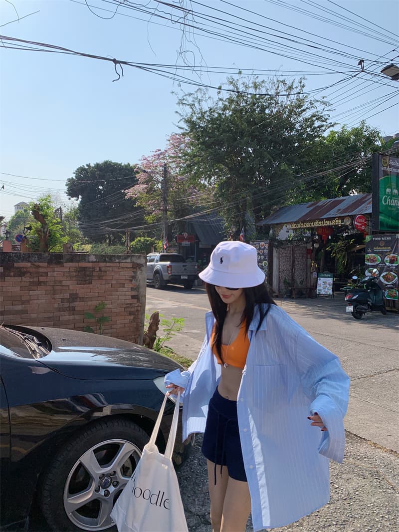 실사 정가 남자 친구 바람 여름 여행 필수 긴팔 블루 스트라이프 자외선 차단 대 에디션 셔츠 상세 이미지 12