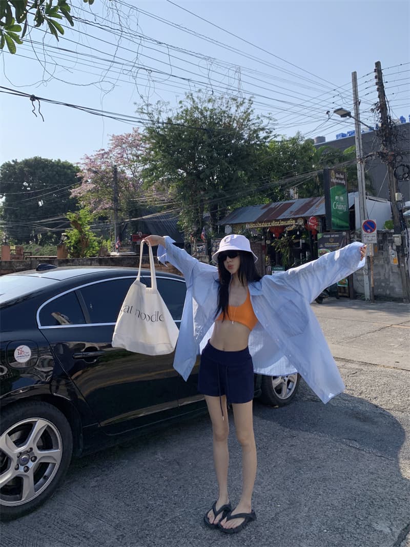 실사 정가 남자 친구 바람 여름 여행 필수 긴팔 블루 스트라이프 자외선 차단 대 에디션 셔츠 상세 이미지 14