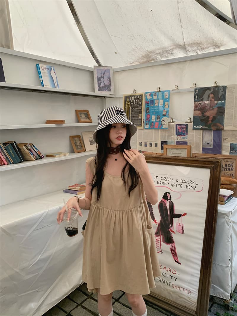 실사 정가 ffshu 리넨 민소매 조끼 스커트 작은 키 달콤함 연령 감소 드레스 이미지 3