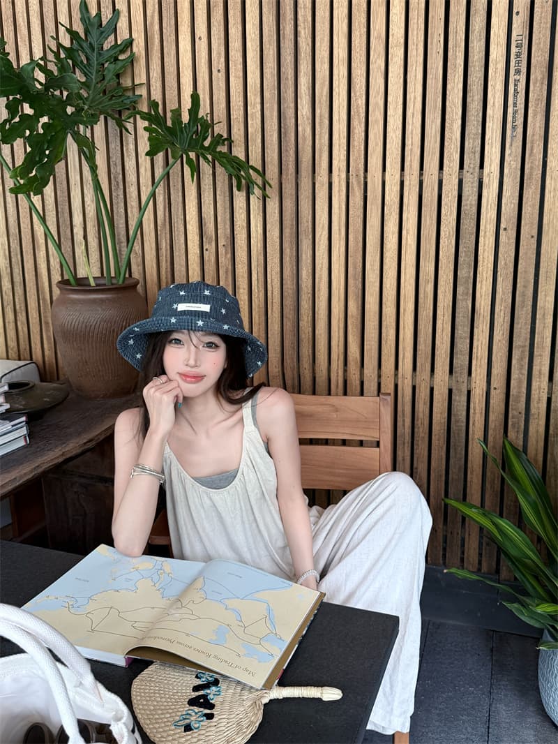실사 정가 느긋한 바람 리넨 면 린넨 올인원 멜빵 회색 조끼 세트 상세 이미지 18