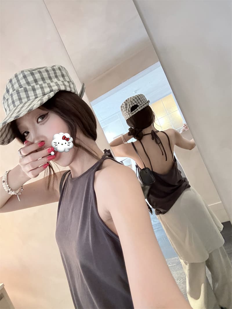 있음 선적 실사 레트로 반하이넥 오프숄더 둘 착용 행침 목 수신 Pleat 맨위 캐주얼 미니멀리즘 루즈핏 긴 바지 세트 상세 이미지 17