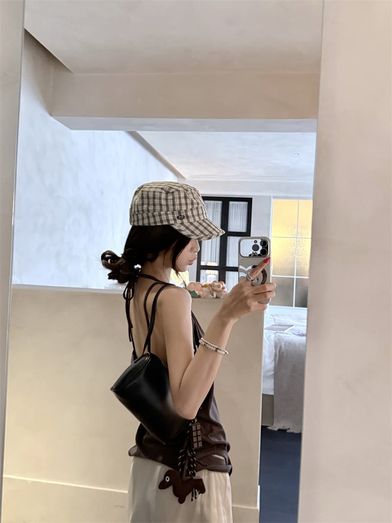 있음 선적 실사 레트로 반하이넥 오프숄더 둘 착용 행침 목 수신 Pleat 맨위 캐주얼 미니멀리즘 루즈핏 긴 바지 세트 상세 이미지 23