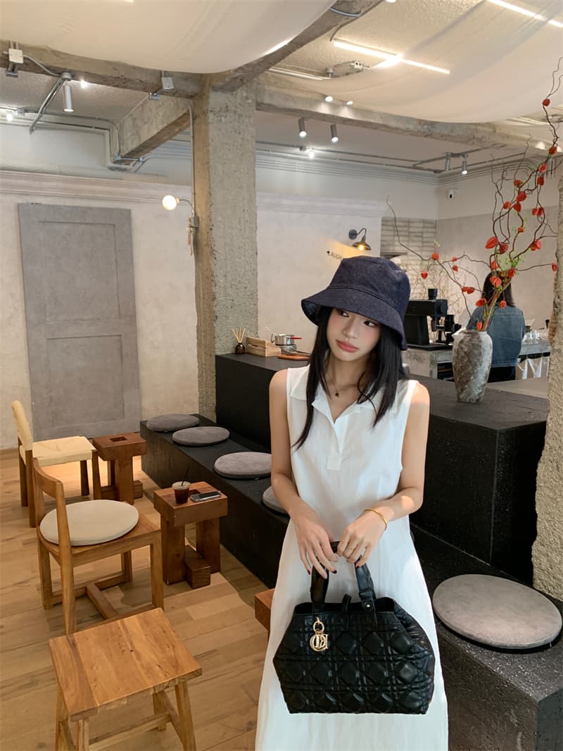 있음 선적 실사 한국 미니멀리즘 POLO 칼라 민소매 여성 드레스 여름 루즈핏 조끼 스커트 느슨함 센스 롱 스커트 상세 이미지 4