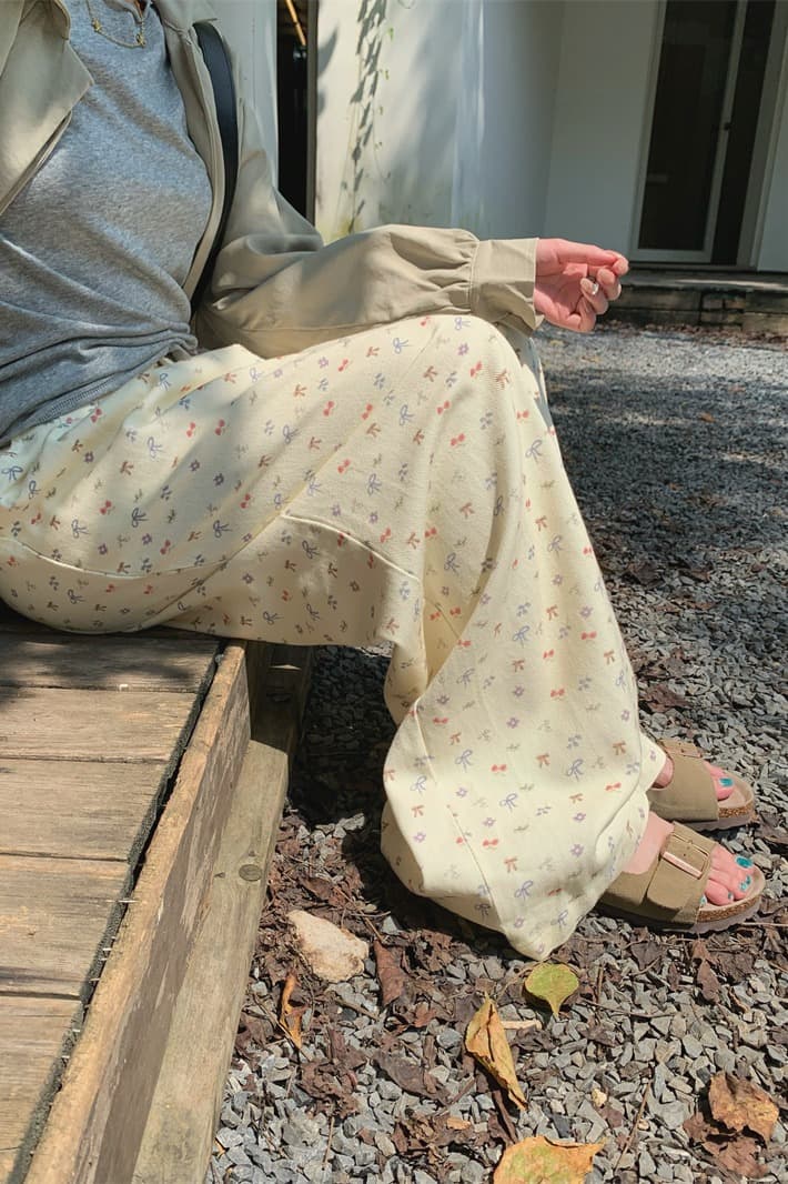 있음 선적 실사 가을 작은 청신 슬림해 보이는 다용도 꽃무늬 청바지 와이드 레그 팬츠 이미지 6