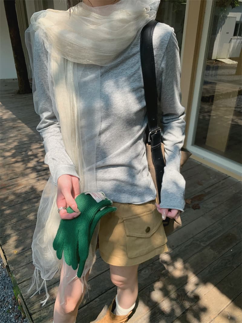 있음 선적 실사 이른 가을 폴로 칼라 중간 길이 더블 문 襟 카키 재킷 재킷 만나는 티셔츠 카키 반바지 상세 이미지 17