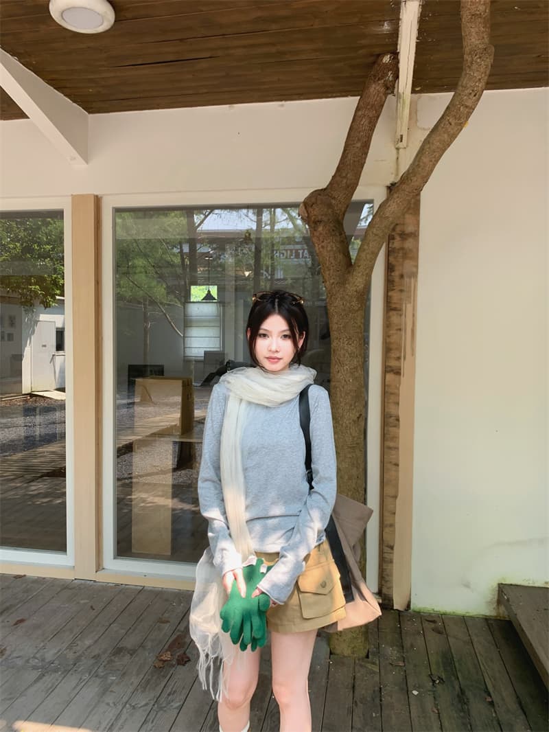있음 선적 실사 이른 가을 폴로 칼라 중간 길이 더블 문 襟 카키 재킷 재킷 만나는 티셔츠 카키 반바지 상세 이미지 18
