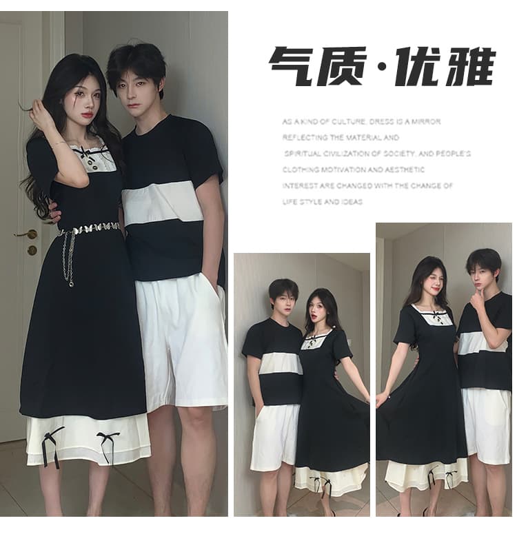 7719# 실사 커플 프랑스식 품격 허리 수축 슬림해 보이는 그는 벤 검정색 공주 드레스 드레스 상세 이미지 3