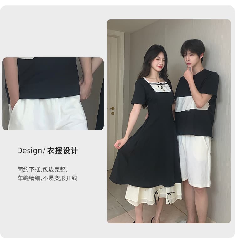 7719# 실사 커플 프랑스식 품격 허리 수축 슬림해 보이는 그는 벤 검정색 공주 드레스 드레스 상세 이미지 6