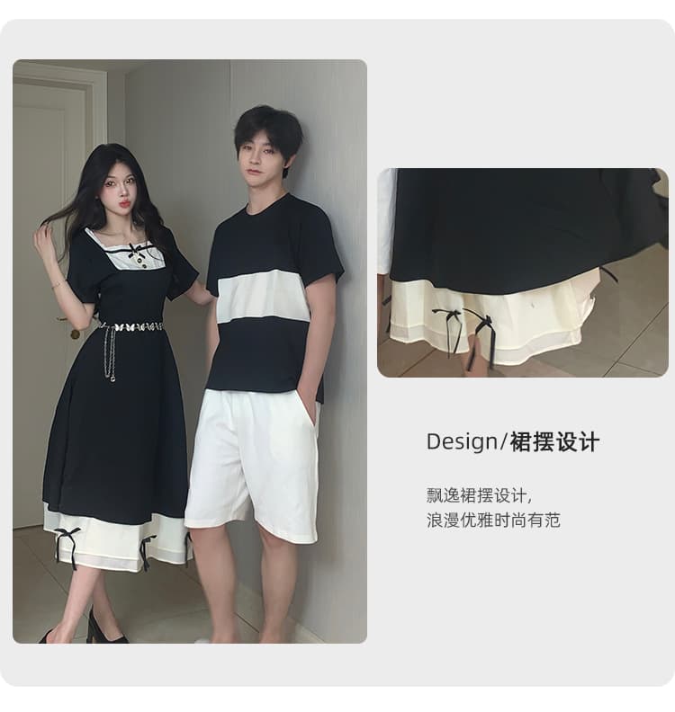 7719# 실사 커플 프랑스식 품격 허리 수축 슬림해 보이는 그는 벤 검정색 공주 드레스 드레스 상세 이미지 7