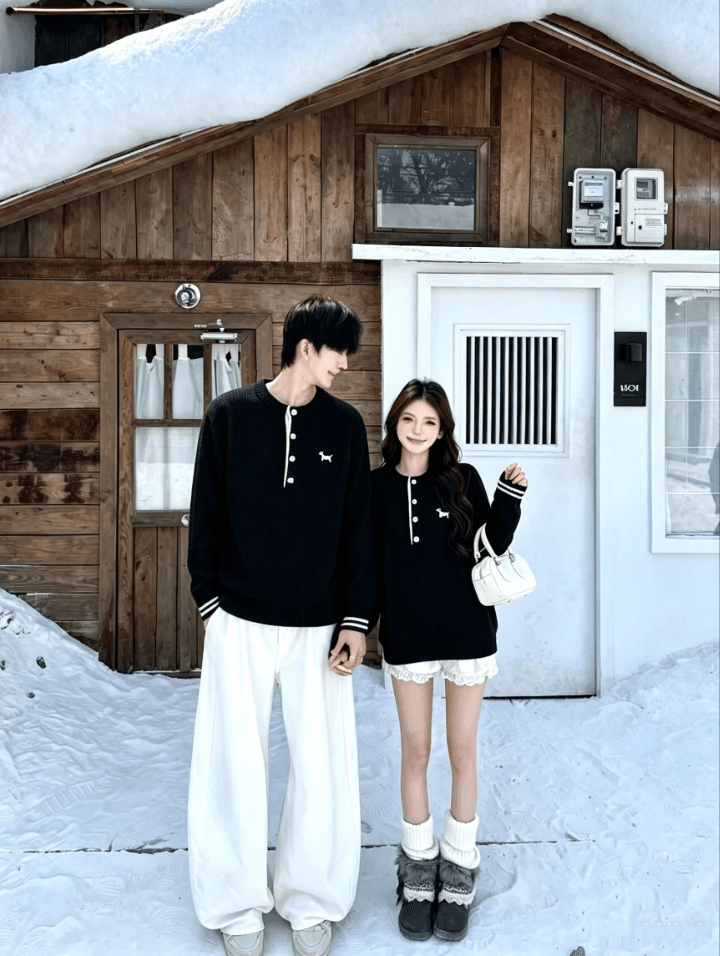 실사 커플 스웨터 루즈핏 레트로 트렌드 느긋한 커플 풀오버 긴팔 니트 스웨터 상세 이미지 3