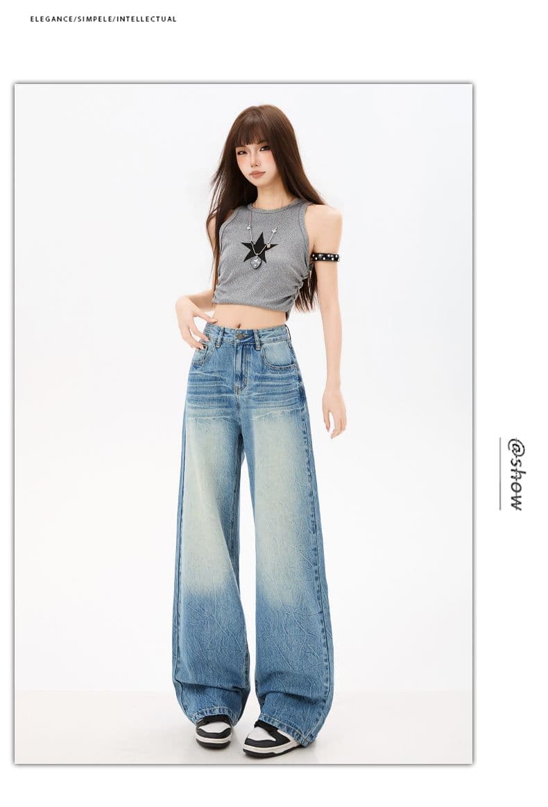 2026 봄 새로운 봄날 필터 아메리칸 고양이 반드시 그라데이션 부드럽다 라이 경기 서울 넓은 다리 청바지 여성 상세 이미지 17