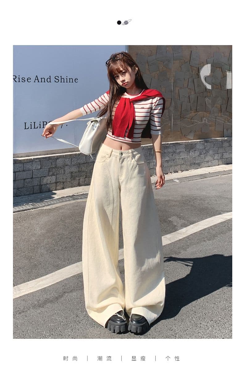 2026 아메리칸 하이웨이스트 루즈핏 모통이 칼 와이드 레그 팬츠 다용도 낫 바지 거친 가장자리 봄 청바지 여성 긴 바지 상세 이미지 2