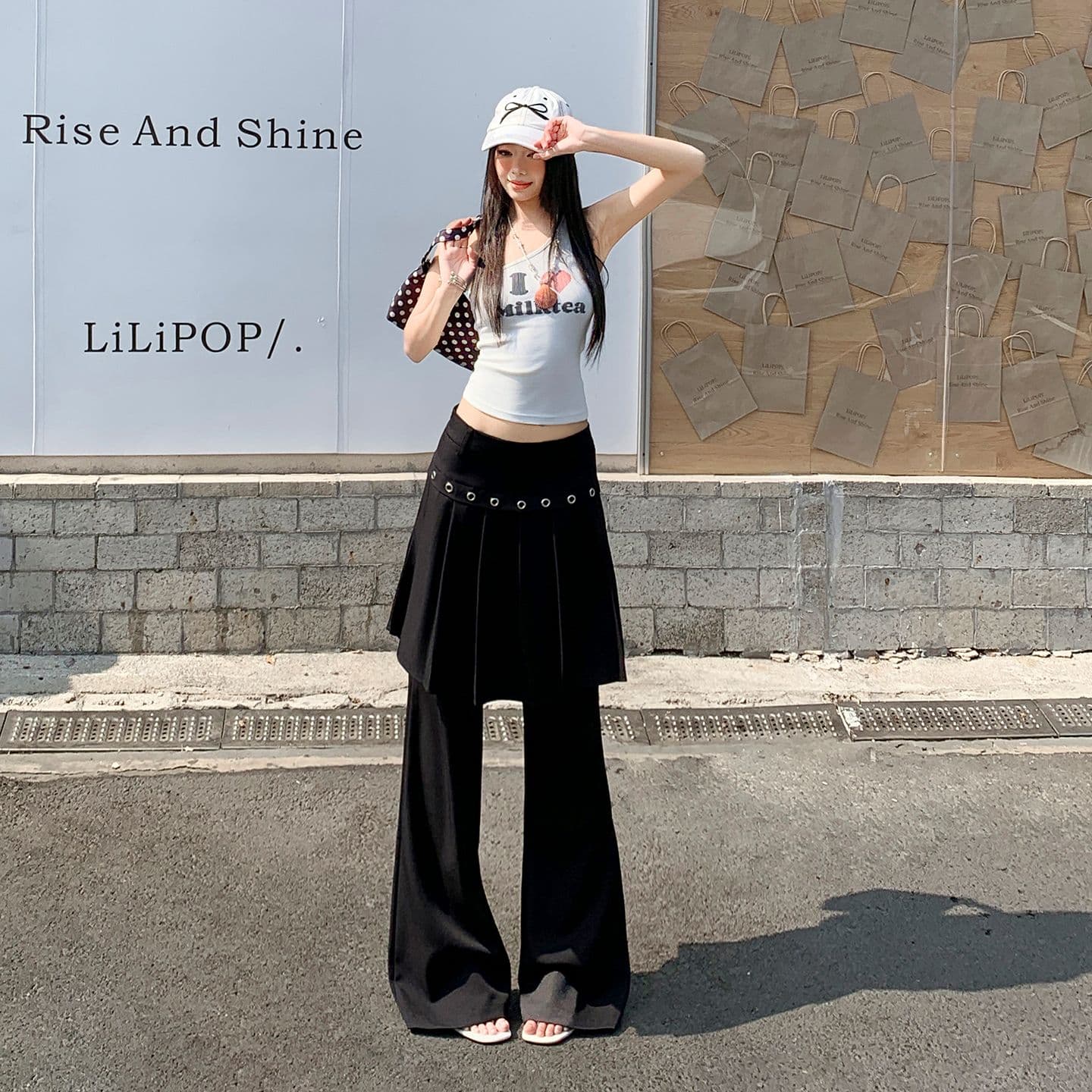 26th ootd 아메리칸 레트로 플리츠 치마바지 페이크 레이어드 디자인 센스 개성 정장 랩스커트팬츠 롱 바지 이미지 3