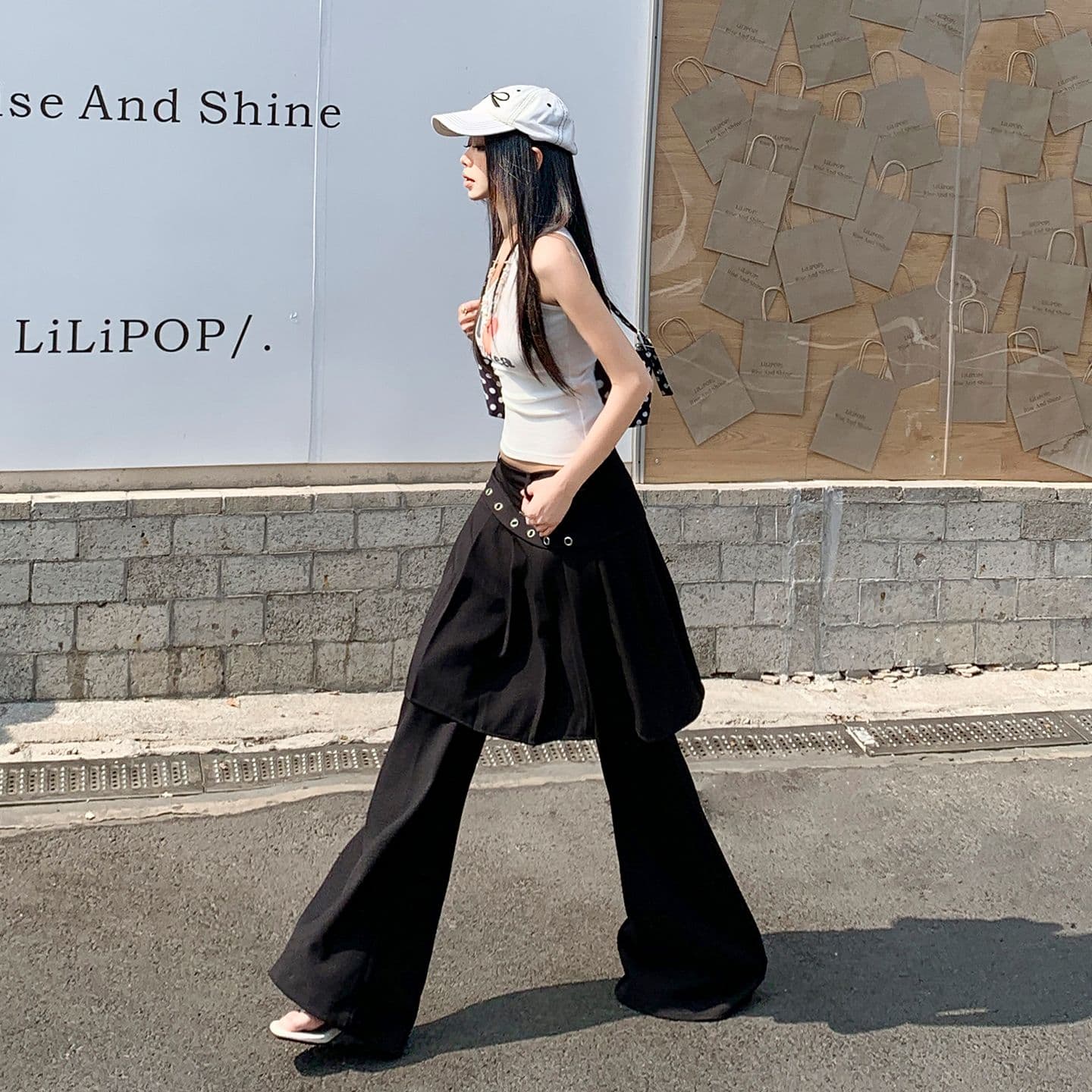 26th ootd 아메리칸 레트로 플리츠 치마바지 페이크 레이어드 디자인 센스 개성 정장 랩스커트팬츠 롱 바지 이미지 2