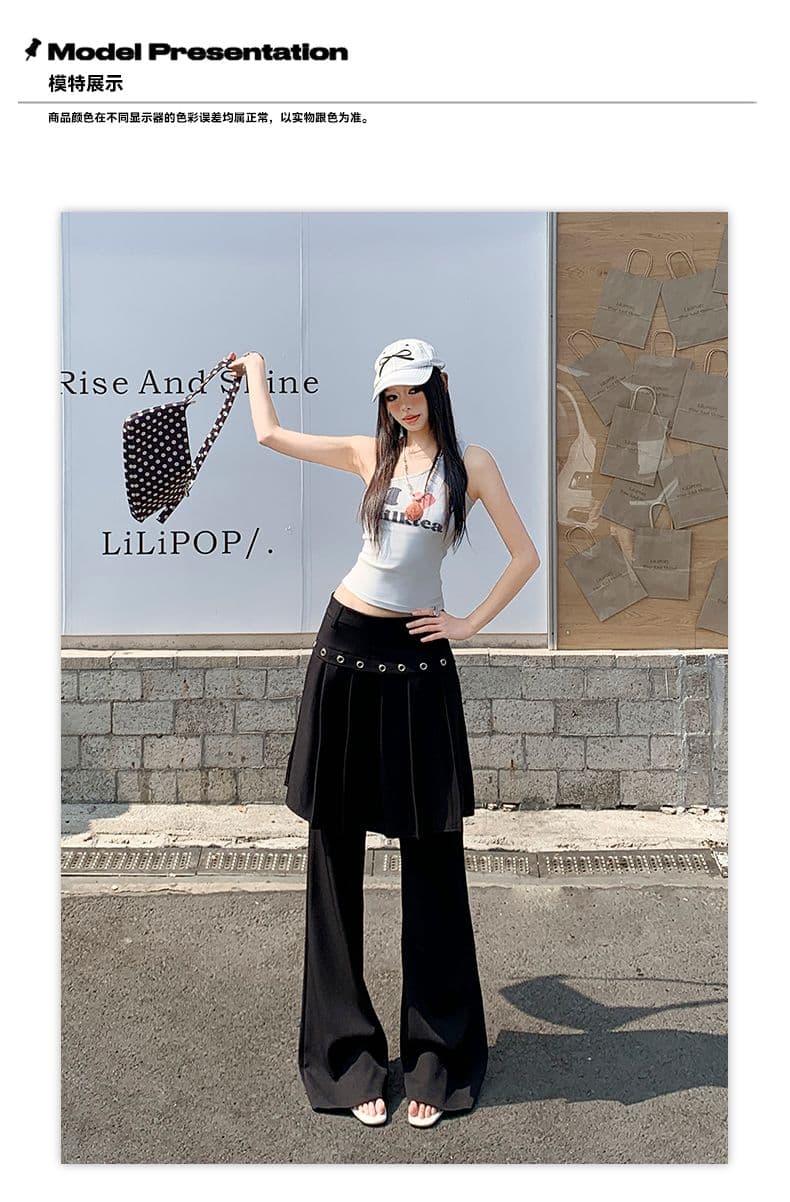 26th ootd 아메리칸 레트로 플리츠 치마바지 페이크 레이어드 디자인 센스 개성 정장 랩스커트팬츠 롱 바지 상세 이미지 6