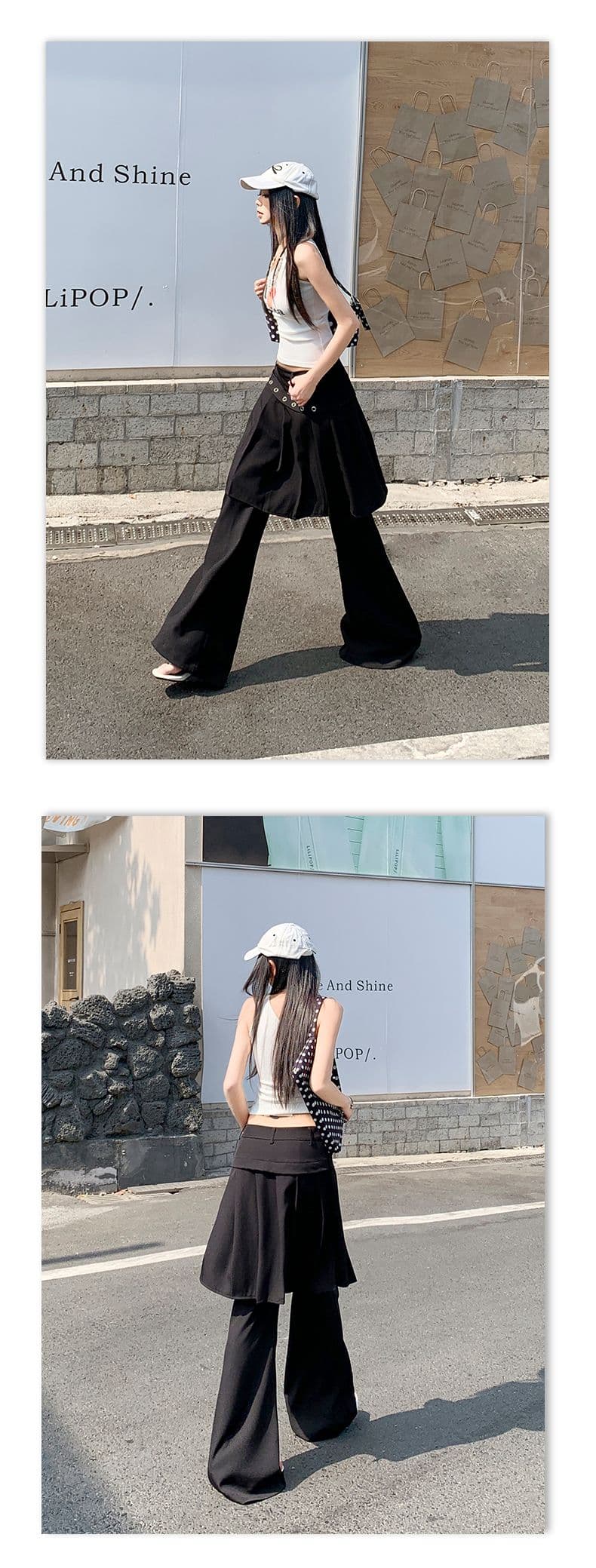 26th ootd 아메리칸 레트로 플리츠 치마바지 페이크 레이어드 디자인 센스 개성 정장 랩스커트팬츠 롱 바지 상세 이미지 7