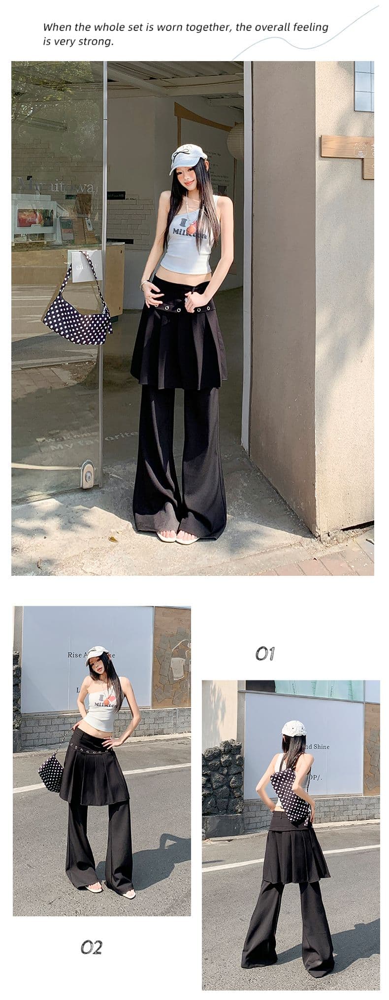 26th ootd 아메리칸 레트로 플리츠 치마바지 페이크 레이어드 디자인 센스 개성 정장 랩스커트팬츠 롱 바지 상세 이미지 8