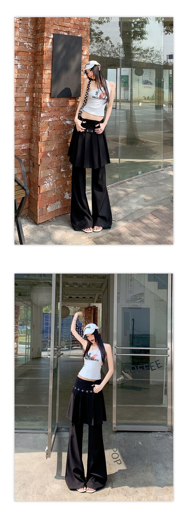 26th ootd 아메리칸 레트로 플리츠 치마바지 페이크 레이어드 디자인 센스 개성 정장 랩스커트팬츠 롱 바지 상세 이미지 9