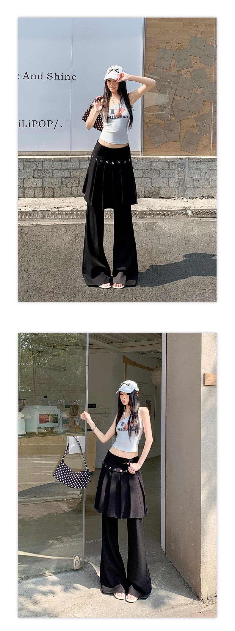 26th ootd 아메리칸 레트로 플리츠 치마바지 페이크 레이어드 디자인 센스 개성 정장 랩스커트팬츠 롱 바지 상세 이미지 11
