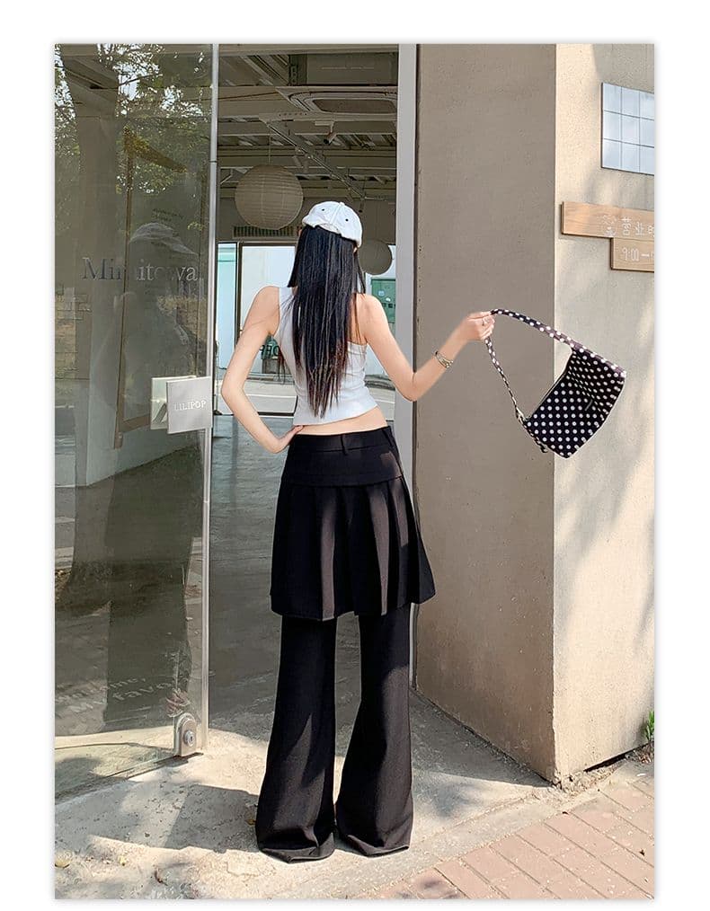 26th ootd 아메리칸 레트로 플리츠 치마바지 페이크 레이어드 디자인 센스 개성 정장 랩스커트팬츠 롱 바지 상세 이미지 12