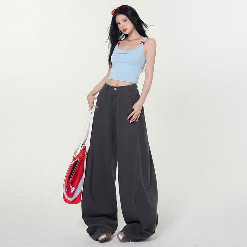 ie 아메리칸 복잡한 구조 자르기 모통이 칼 청바지 루즈핏 캐주얼 스트레이트 운동 바지 트렌디 회색 낫 바지