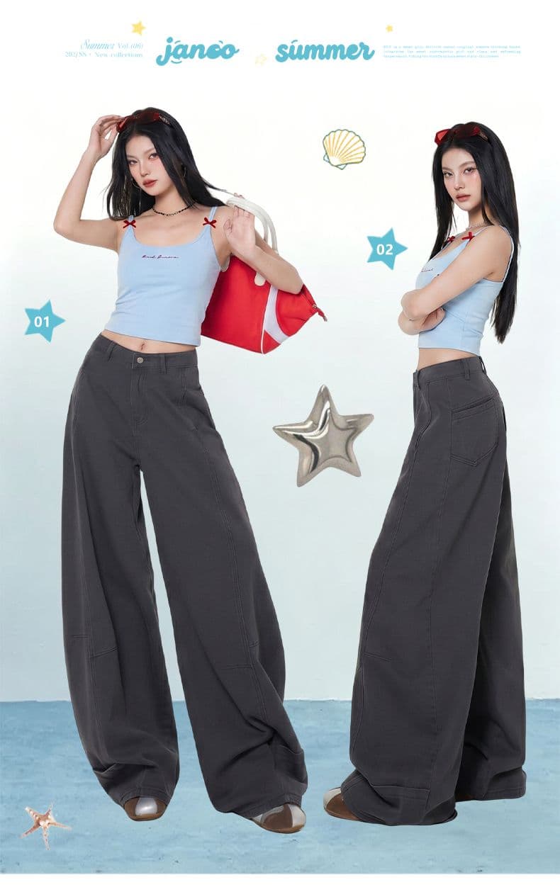 ie 아메리칸 복잡한 구조 자르기 모통이 칼 청바지 루즈핏 캐주얼 스트레이트 운동 바지 트렌디 회색 낫 바지 상세 이미지 1